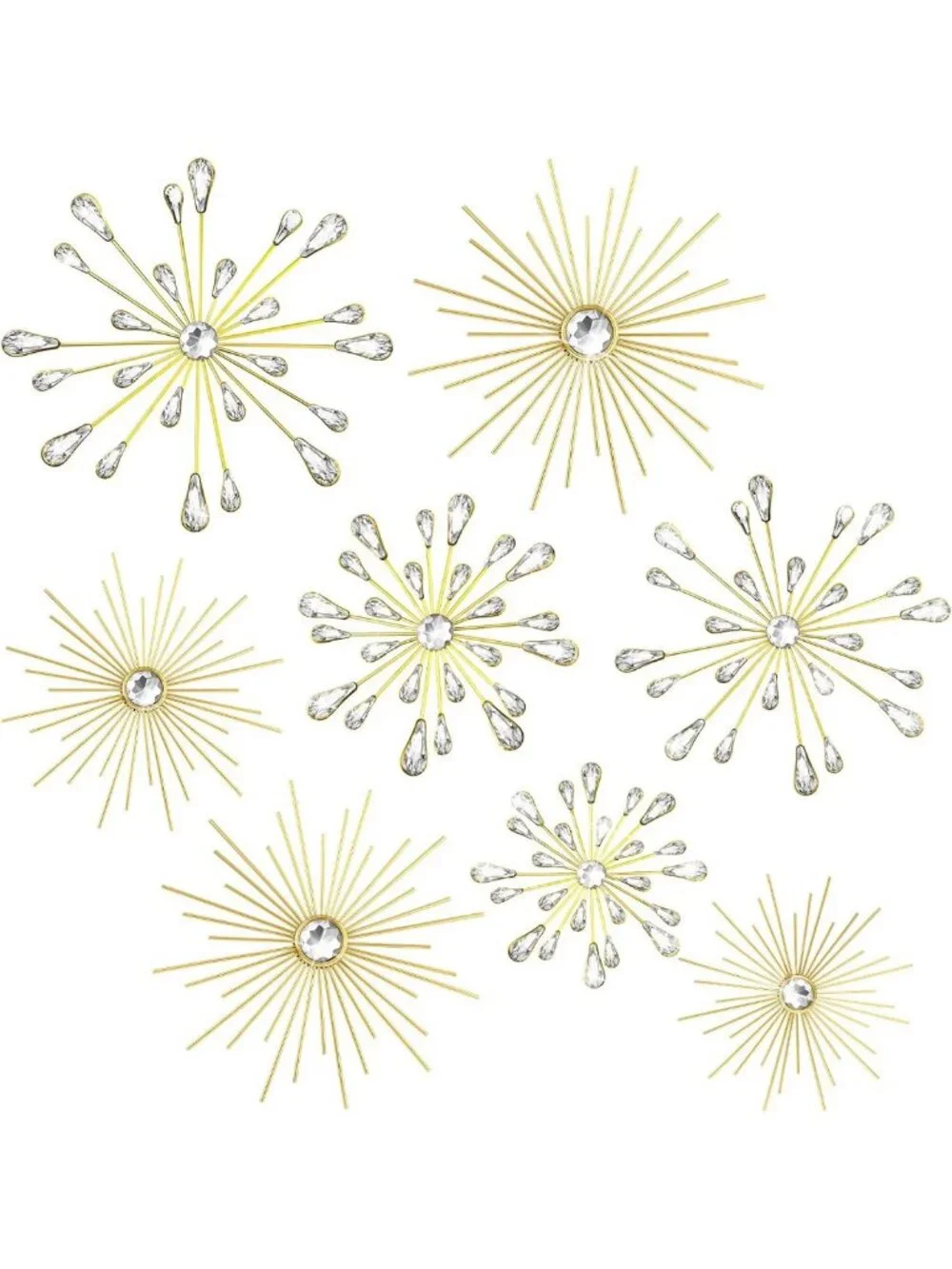 8 Pcs Gold Starburst Wall Art Set, 3D Crystal Teardrop Sculptures for Home Decor